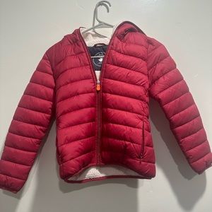 Save the duck Girls Red puffer jacket, size 8.